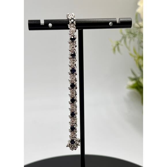 Ross Simon Sterling Silver Rhodium Plating Sapphire Diamond Chip Tennis Bracelet - Picture 3 of 8